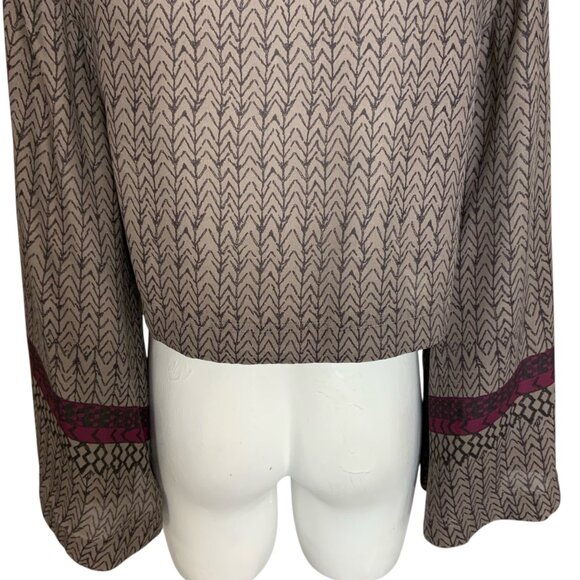 Free People Stars Aligned Bell Sleeve Crop Top S Mocha Combo Western Bohemian - Picture 9 of 11